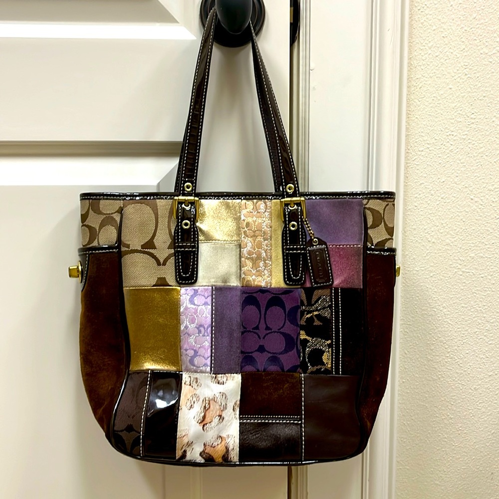 Coach Purse, purple, brown, gold, lightly used